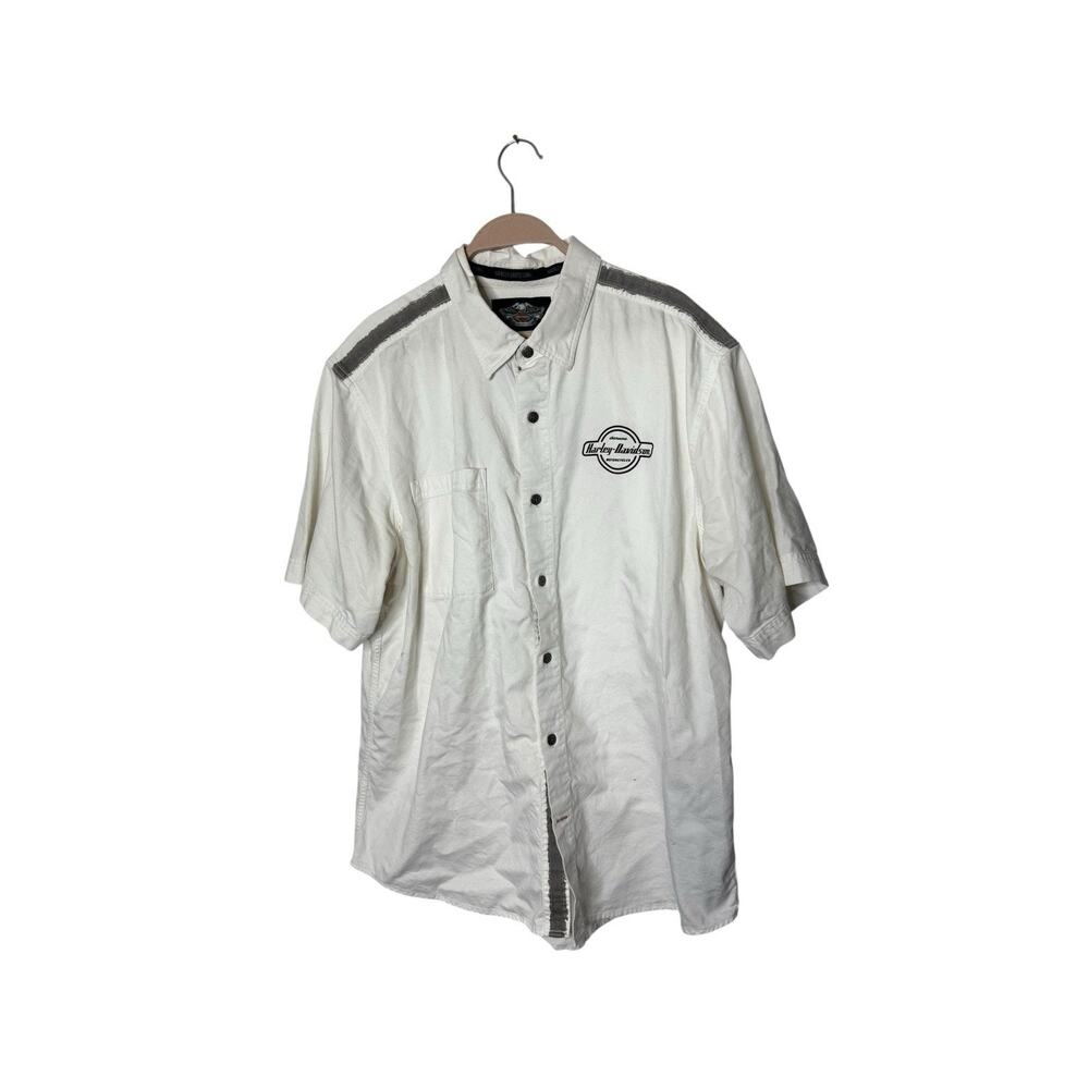 Harley Davidson‎ Shirt Mens XL Short Sleeve Button Up Motorcycle White